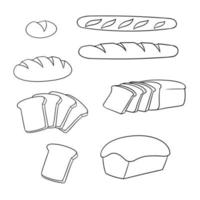 Monochrome set of icons, various loaves of wheat and rye bread, bread for toast, vector illustration in cartoon style on a white background