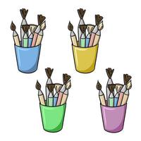 A set of multi-colored brush stands, vector illustration in cartoon style on a white background