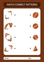 Match pattern game with rugbyball. worksheet for preschool kids, kids activity sheet vector