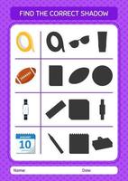 Find the correct shadows game with summer icon. worksheet for preschool kids, kids activity sheet vector