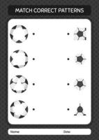 Match pattern game with soccerball. worksheet for preschool kids, kids activity sheet vector