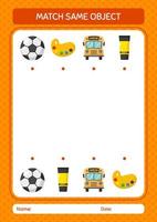 Match with same object game summer icon. worksheet for preschool kids, kids activity sheet vector