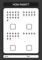 How many counting game with boy. worksheet for preschool kids, kids activity sheet vector