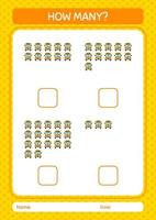 How many counting game with school bus. worksheet for preschool kids, kids activity sheet vector