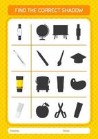 Find the correct shadows game with summer icon. worksheet for preschool kids, kids activity sheet vector