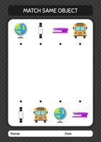 Match with same object game summer icon. worksheet for preschool kids, kids activity sheet vector