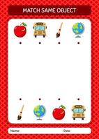 Match with same object game summer icon. worksheet for preschool kids, kids activity sheet vector