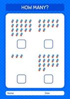 How many counting game with rubber eraser. worksheet for preschool kids, kids activity sheet vector