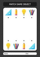 Match with same object game summer icon. worksheet for preschool kids, kids activity sheet vector