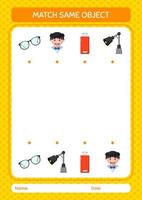 Match with same object game summer icon. worksheet for preschool kids, kids activity sheet vector