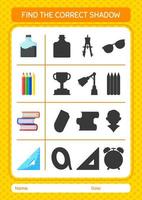 Find the correct shadows game with summer icon. worksheet for preschool kids, kids activity sheet vector