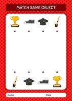 Match with same object game summer icon. worksheet for preschool kids, kids activity sheet vector