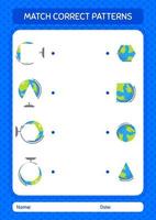 Match pattern game with globe. worksheet for preschool kids, kids activity sheet vector