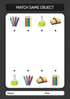 Match with same object game summer icon. worksheet for preschool kids, kids activity sheet vector