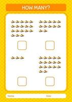 How many counting game with chalkboard eraser. worksheet for preschool kids, kids activity sheet vector