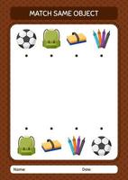 Match with same object game summer icon. worksheet for preschool kids, kids activity sheet vector