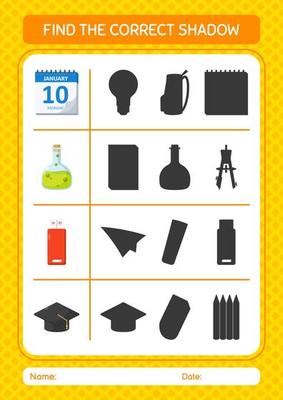Find the correct shadows game with summer icon. worksheet for preschool kids, kids activity sheet