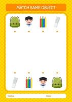 Match with same object game summer icon. worksheet for preschool kids, kids activity sheet vector