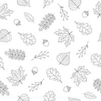 Seamless pattern of autumn leaves on white background. Line art design. Doodle style. Background for nature, eco and autumn design vector