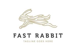 Golden Running Rabbit Line Logo Design Vector