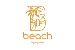 Letter B with Palm Tree Wave Sea Sunset and Surfboard for Beach Surf Travel Vacation Logo Design vector