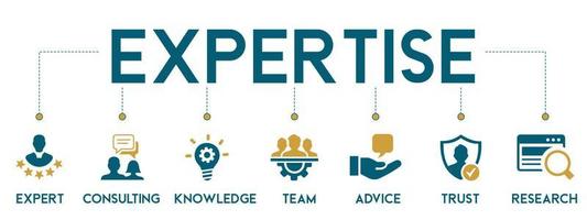 Expertise banner web icon vector illustration concept representing high level knowledge and experience with an icon of expert consulting knowledge team advice trust and research