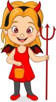 Cartoon little girl wearing halloween devil costume vector