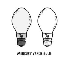 Mercury vapor light bulb, energy saving gas-discharge lamp icon in linear doodle style vector