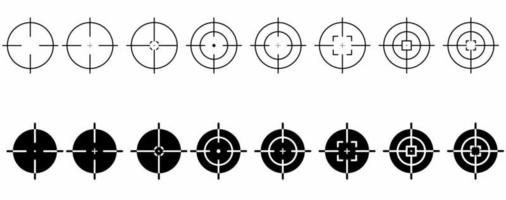 Aim or target icon isolated on white background. Illustration of weapon sign of sniper or sharpshooter. Aiming bullseye. Optical game weapon. Aim sight for hunting flat design style vector