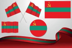 Set Of Transnistria Flags In Different Designs, Icon, Flaying Flags And ribbon With Background. vector