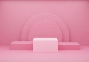 escena del podio de la exhibición del producto del fondo 3d. producto de podio cuadrado rosa, pantalla de producto rosa, soporte de producto rosa sobre fondo azul. foto