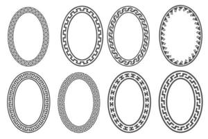 Greek key oval frame set. Circle borders with meander ornaments. Ellipse ancient designs. Vector