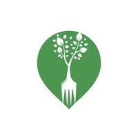 Fork tree vector logo design. Food point vector logo concept.