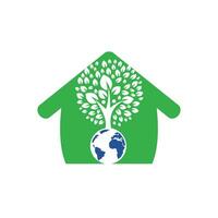 Global human tree vector logo design template. Green house logo concept.