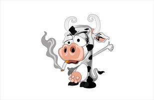 funny cow smoking mascot vector