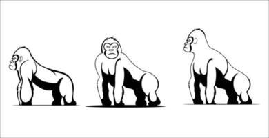 Set of gorilla drawing vector
