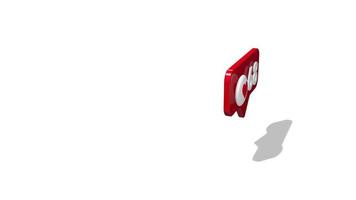 ícone de bate-papo 3d emoji de coração girando e número de como contando de um a novecentos e noventa e nove, chroma key, luma matte video