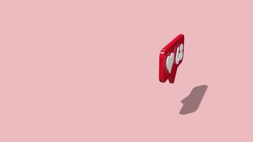 ícone de bate-papo 3d de corações girando e número de contando de um a novecentos e noventa e nove, chroma key, luma matte video