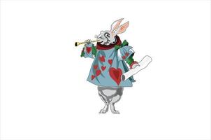 Rabbit playing flute illustration, vector. vector