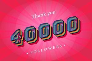 gracias 40000 seguidores sociales y suscriptores con números de moda efecto de texto retro 3d render vector