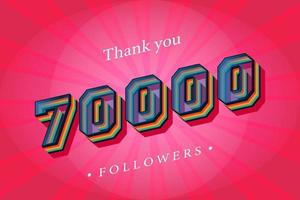 gracias 70000 seguidores sociales y suscriptores con números de moda efecto de texto retro 3d render vector