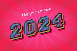 2024 happy new year card Trendy Retro text effect 3d rendering custom text. vector