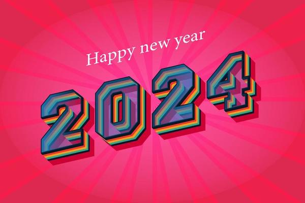 2024 happy new year card Trendy Retro text effect 3d rendering custom text.