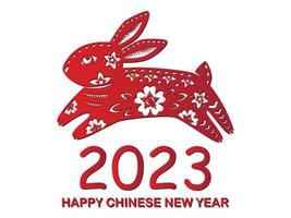 Happy Chinese new year 2023 Zodiac sign, year of the Rabbit, with red paper cut art on white color background vector