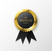 Premium Gold Medal with Black Ribbon isolated on white. Premium Quality Badge. vector