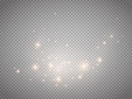 Golden bokeh lights with glowing particles isolated. vector