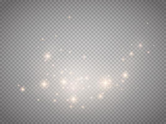 Golden bokeh lights with glowing particles isolated.
