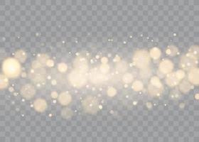 Golden bokeh lights with glowing particles isolated. vector