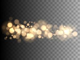 Golden bokeh lights with glowing particles isolated. vector