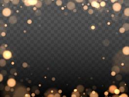 Golden bokeh lights with glowing particles isolated. vector